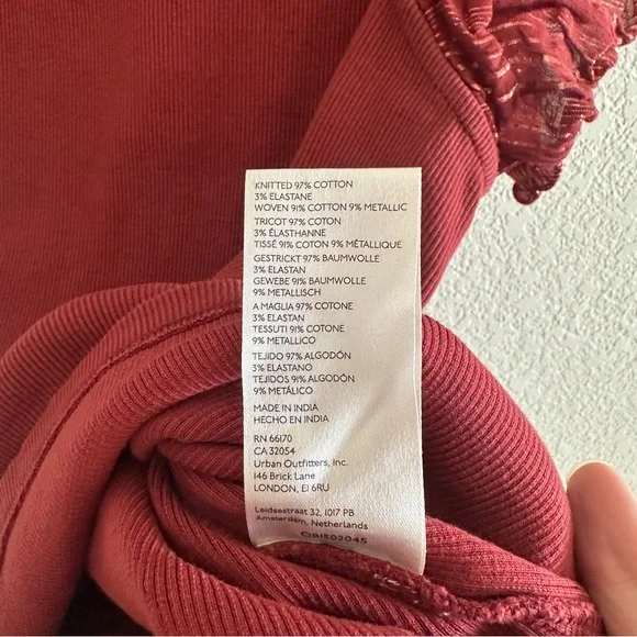 Anthropologie Burnt Red Fall Lurex Ruffle Sleeve Metallic Tank Blouse Shirt Sz S - Picture 9 of 9